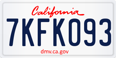 CA license plate 7KFK093