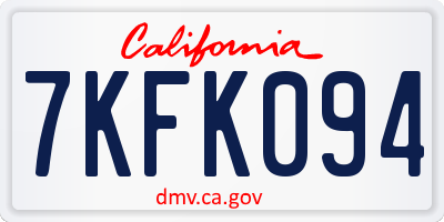 CA license plate 7KFK094