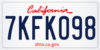 CA license plate 7KFK098