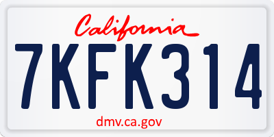 CA license plate 7KFK314