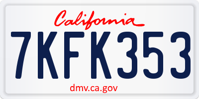 CA license plate 7KFK353