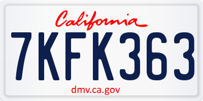 CA license plate 7KFK363