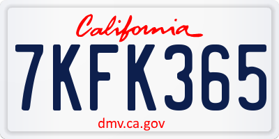 CA license plate 7KFK365