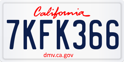 CA license plate 7KFK366