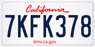 CA license plate 7KFK378