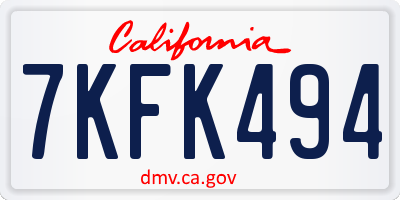 CA license plate 7KFK494
