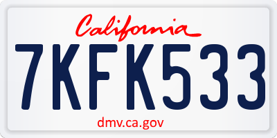 CA license plate 7KFK533