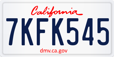 CA license plate 7KFK545