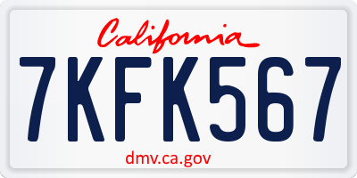 CA license plate 7KFK567