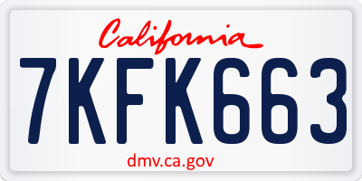 CA license plate 7KFK663