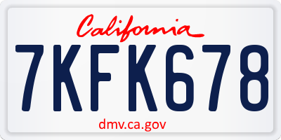 CA license plate 7KFK678