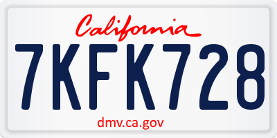CA license plate 7KFK728