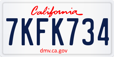 CA license plate 7KFK734