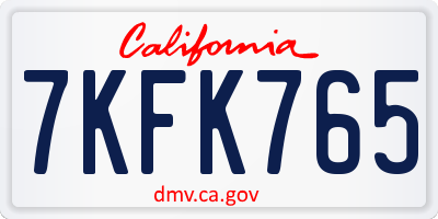 CA license plate 7KFK765