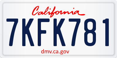 CA license plate 7KFK781