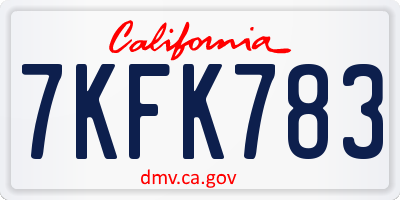 CA license plate 7KFK783