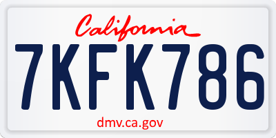 CA license plate 7KFK786