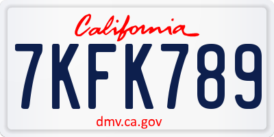 CA license plate 7KFK789