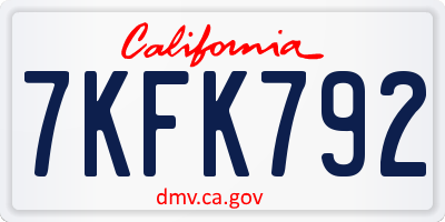 CA license plate 7KFK792