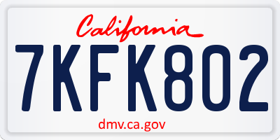 CA license plate 7KFK802