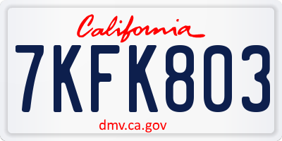 CA license plate 7KFK803