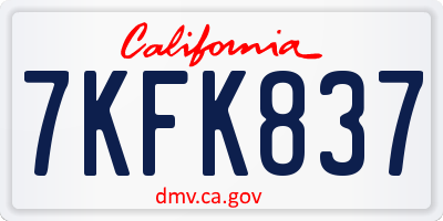 CA license plate 7KFK837