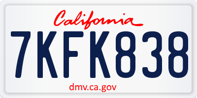 CA license plate 7KFK838