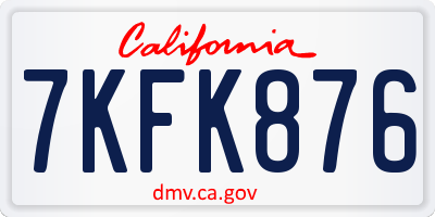 CA license plate 7KFK876