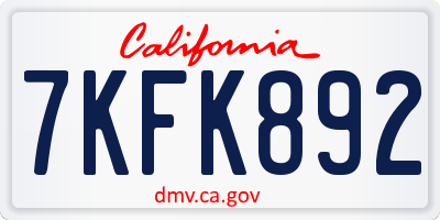 CA license plate 7KFK892