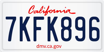 CA license plate 7KFK896