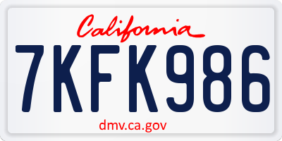 CA license plate 7KFK986