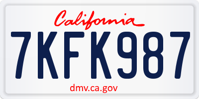 CA license plate 7KFK987