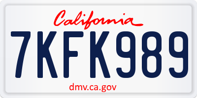 CA license plate 7KFK989