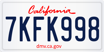 CA license plate 7KFK998