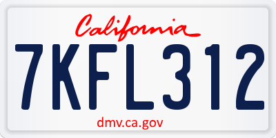 CA license plate 7KFL312