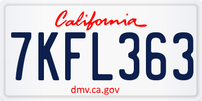 CA license plate 7KFL363