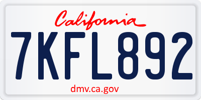 CA license plate 7KFL892