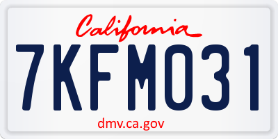 CA license plate 7KFM031