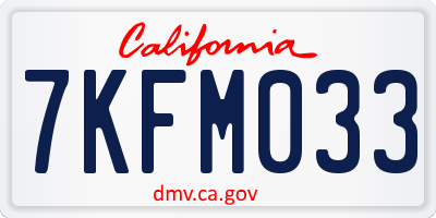 CA license plate 7KFM033