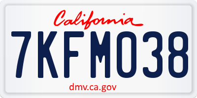 CA license plate 7KFM038