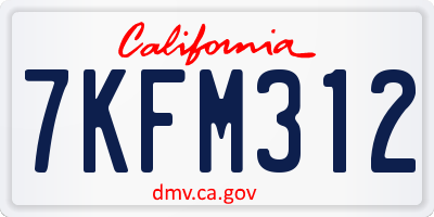 CA license plate 7KFM312
