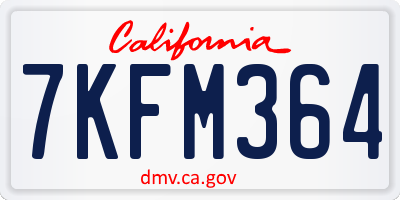 CA license plate 7KFM364