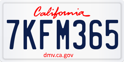 CA license plate 7KFM365