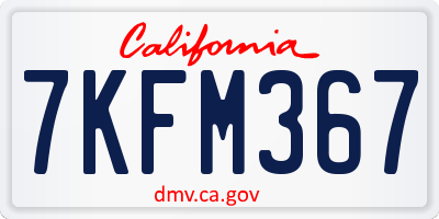 CA license plate 7KFM367