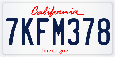 CA license plate 7KFM378