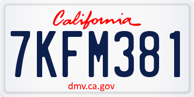 CA license plate 7KFM381