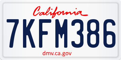 CA license plate 7KFM386
