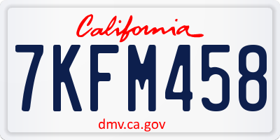 CA license plate 7KFM458