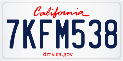 CA license plate 7KFM538