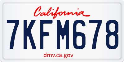 CA license plate 7KFM678